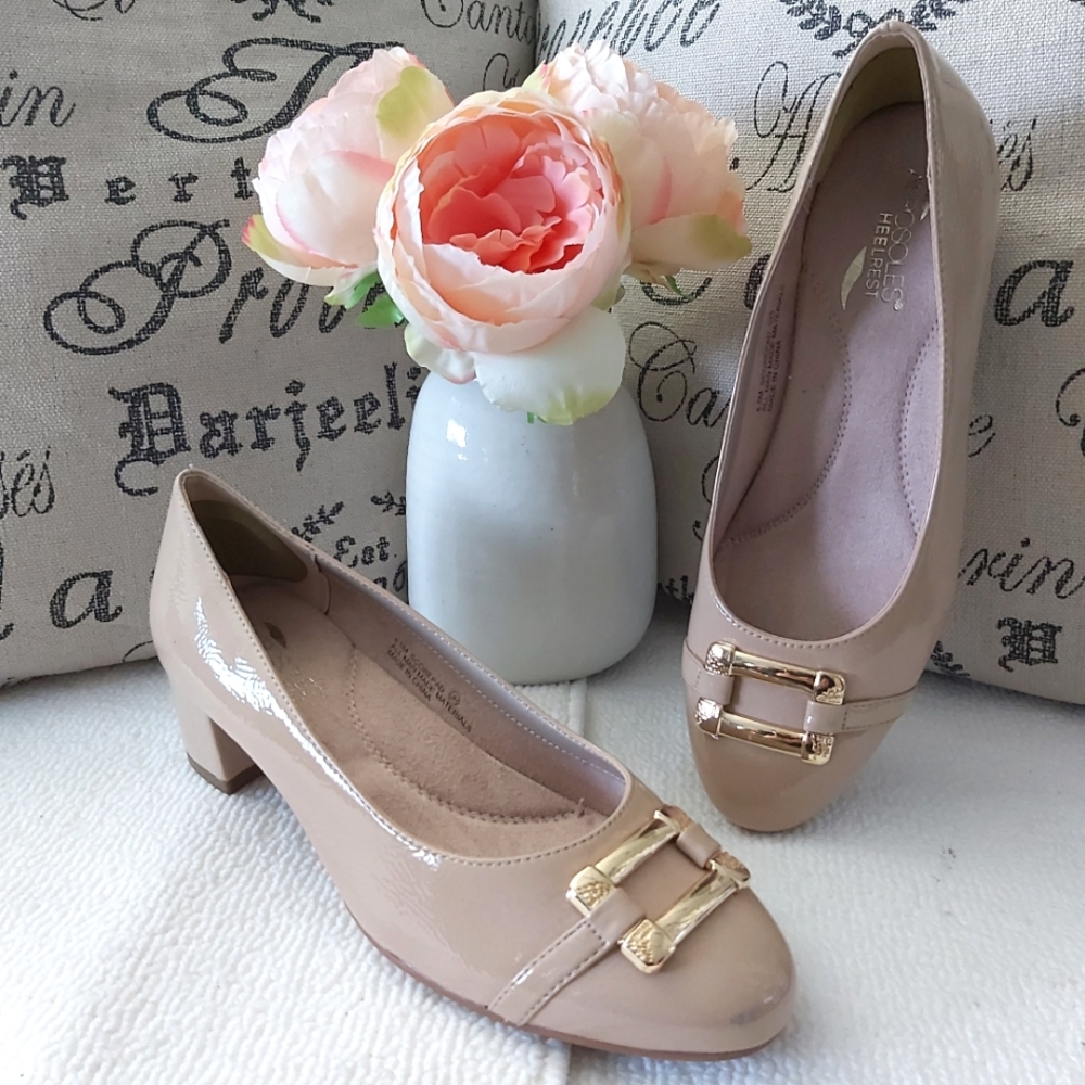 Aerosoles Heel Rest Scorepad nude women's glossy low heels pumps new